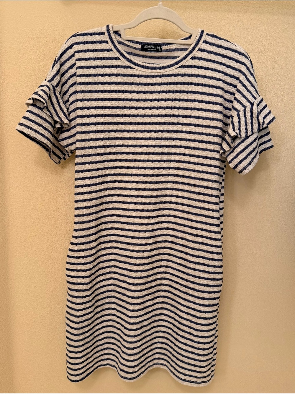 Heimish Navy and White Striped Ruffle Sleeve dress
